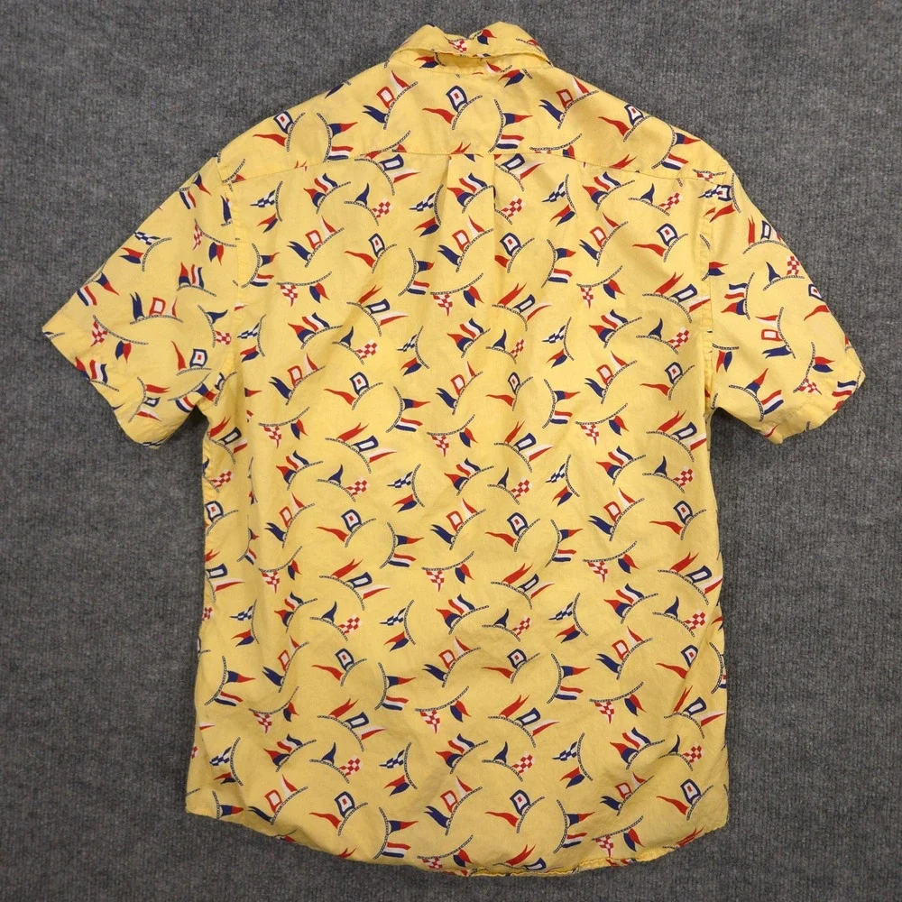 J Crew Shirt Mens S Yellow Nautical Flag AOP‎ Secret Wash Slim Fit Short Sleeve